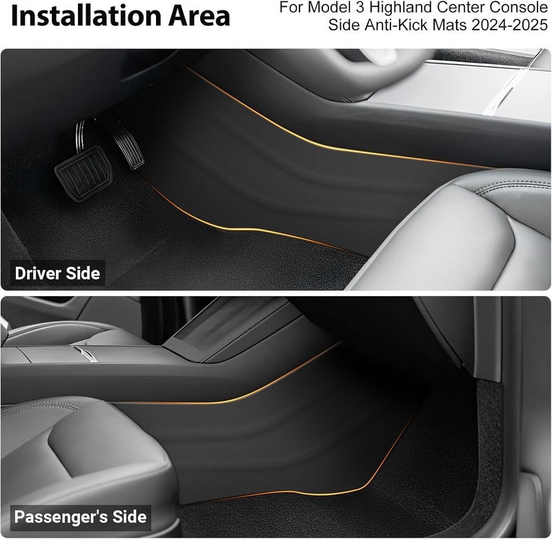 tslmodely 2024 2025 Tesla Model 3 Highland Center Console Anti Kick Mats 2PCS Dustproof Scratch Resistant TPE Seat Side Protector Cover Interior Accessories Leather Pad Lower Anti Kick Pads (Model 3 Highland) - Image 2